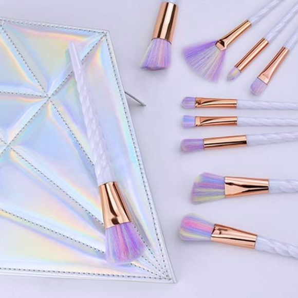 NEW 10pc Unicorn Diamond Makeup Brush Set W/Bag - Picture 6 of 7
